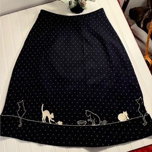 Miss Tina Black Cat-Patterned A-Line Skirt